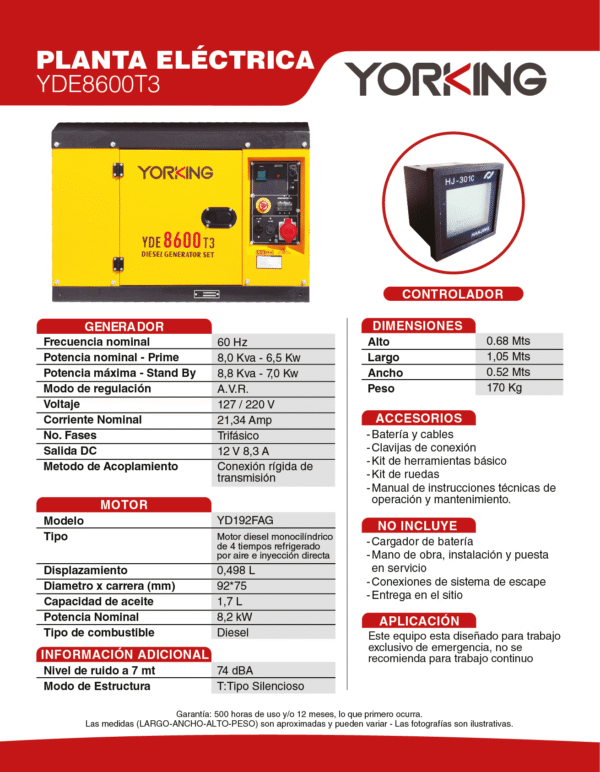Planta Eléctrica a Diesel YDE8600T3
