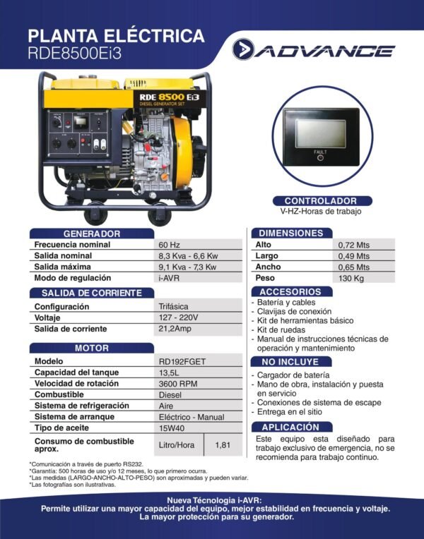 Planta Eléctrica a Diésel RDE8500Ei3
