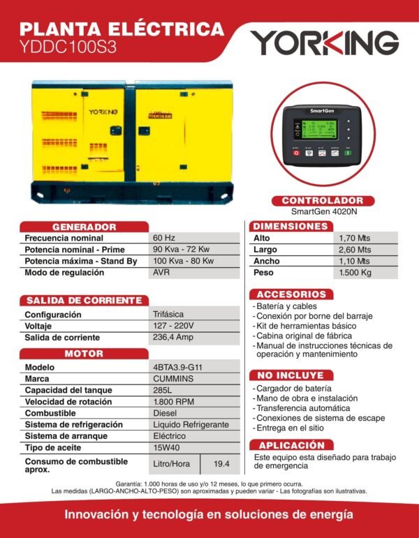 Planta Eléctrica a Diesel YDDC100S3