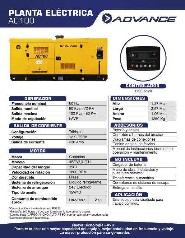 ficha_tecnica_AC100 Planta Eléctrica ADVANCE AC100