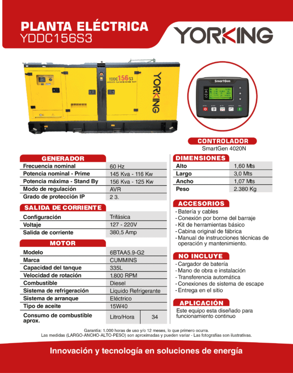 Planta Eléctrica a Diesel YDDC156S3
